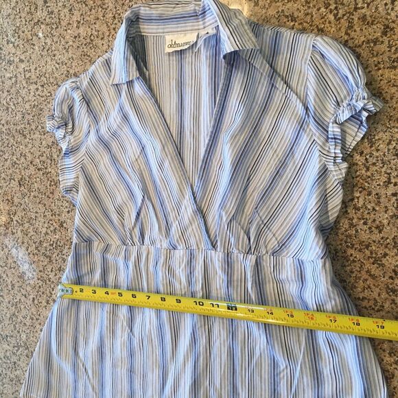 Oh! Mamma Size Medium Baby Doll Blue Top Blouse Tie Waist V Neck - Picture 8 of 12